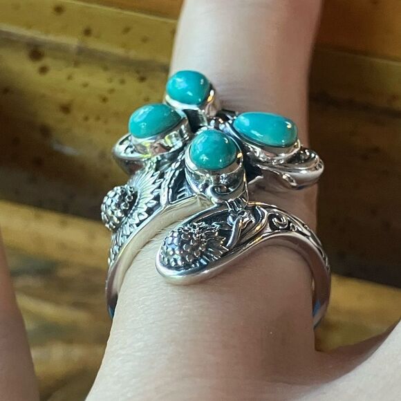 Sierra Nevada Turquoise Sterling Silver Butterfly Sunflower Ring Size 7 - Picture 2 of 9